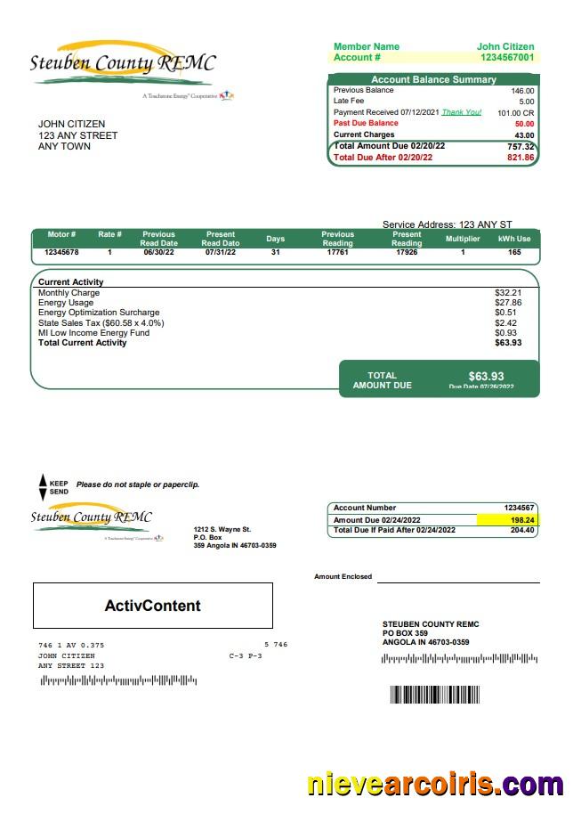USA Steuben Country REMC utility bill